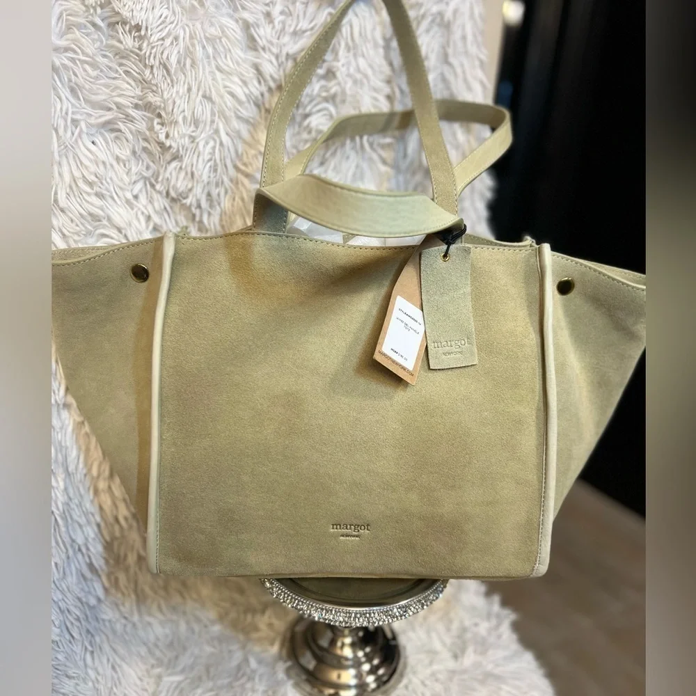 💚💚 NWT- MARGOT NEW YORK Viral JAMEE Double Handle Suede Shoulder Bag Tote💚💚